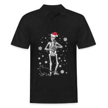 Squelette jouant du saxophone, chat, chapeau de Noël - Polo Homme - noir - Devant - Kai (181cm)