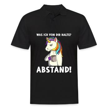 Einhorn Kaffee Was ich von dir halte Abstand - Männer Poloshirt - Schwarz - Vorne - Kai (181cm)