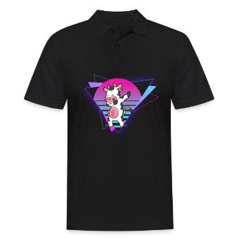 Vaporwave Cow - Männer Poloshirt - Schwarz - Vorne - Kai (181cm)