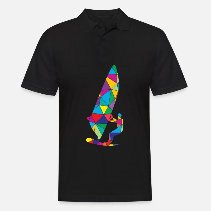 Low Poly Windsurfen Polygon Windsurfen - Männer Poloshirt - Schwarz