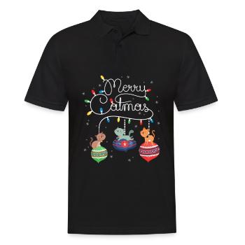 Merry Catmas Cat Christmas Cat Decoration - Men's Polo Shirt - black - Front - Kai (181cm)