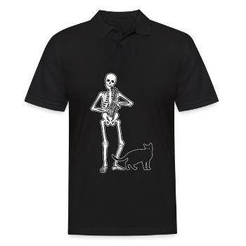 Skelett Saxophon Katze Halloween - Männer Poloshirt - Schwarz - Vorne - Kai (181cm)