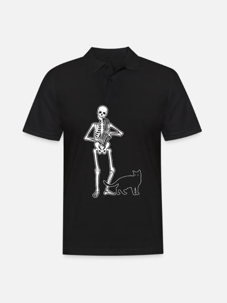 Skeleton Saxophone Cat Halloween - Men's Polo Shirt - black