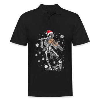 Skelett spielt Violine Katze Weihnachtsmütze - Männer Poloshirt - Schwarz - Vorne - Kai (181cm)