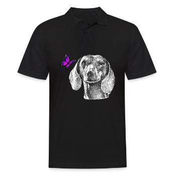 Dackel mit Schmetterling - Männer Poloshirt - Schwarz - Vorne - Kai (181cm)
