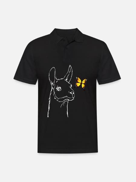 Lama mit Schmetterling - Männer Poloshirt - Schwarz