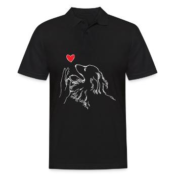 Long-haired dachshund heart hand dachshund gives high five - Men's Polo Shirt - black - Front - Kai (181cm)