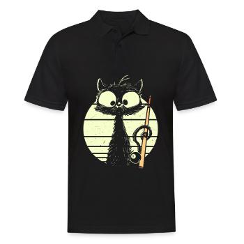 Katze mit Billard Pool Snooker - Männer Poloshirt - Schwarz - Vorne - Kai (181cm)