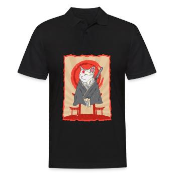 Samurai Japan Katze Torii Ninja Anime Katze - Männer Poloshirt - Schwarz - Vorne - Kai (181cm)