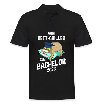 Vom Bettchiller zum Bachelor Faultier 2023 - Männer Poloshirt - Schwarz - Vorne - Kai (181cm)