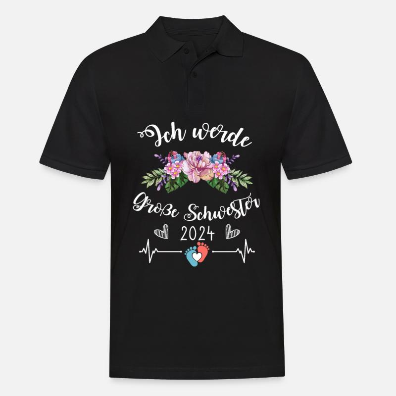 Große Schwester 2024 Herzschlag Blume - Männer Poloshirt - Schwarz