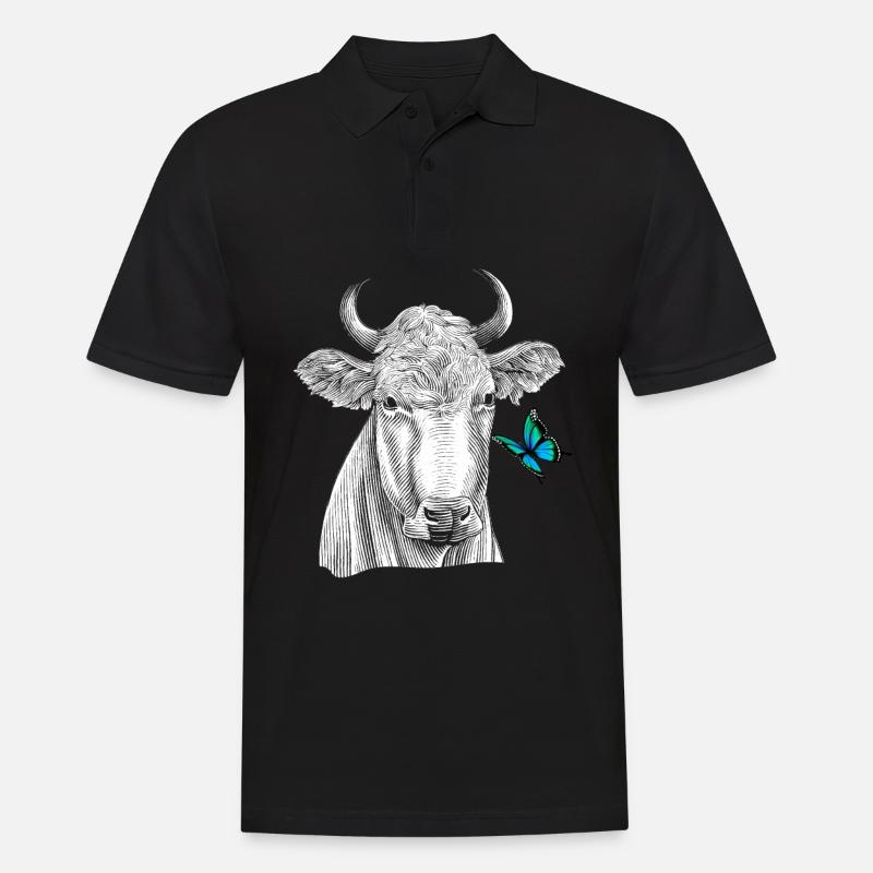 Vache avec papillon - Polo Homme - noir