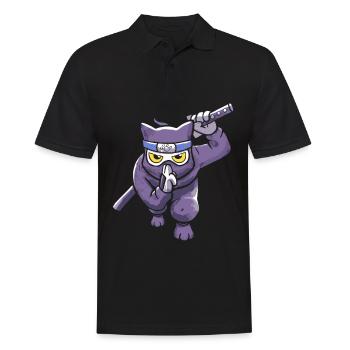 Samurai Japan Ninja Anime Katze - Männer Poloshirt - Schwarz - Vorne - Kai (181cm)