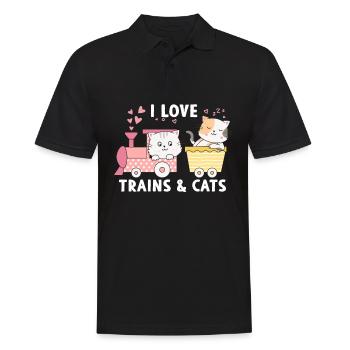 I Love Trains and Cats - Männer Poloshirt - Schwarz - Vorne - Kai (181cm)