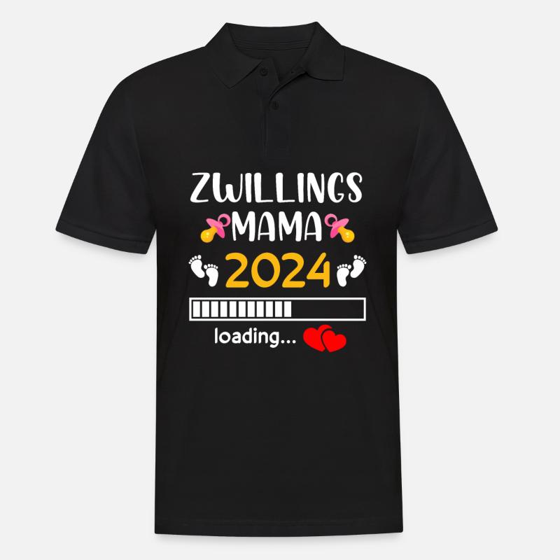 Zwillingsmama 2024 Mama Loading - Männer Poloshirt - Schwarz