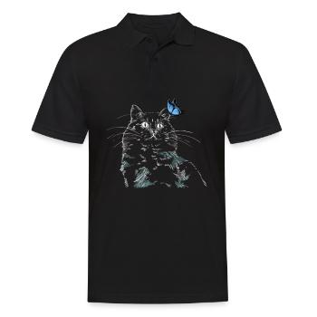 Chat avec papillon - Polo Homme - noir - Devant - Kai (181cm)