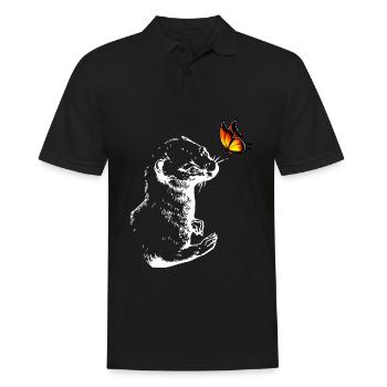 Wiesel mit Schmetterling Niedliches Frettchen - Männer Poloshirt - Schwarz - Vorne - Kai (181cm)