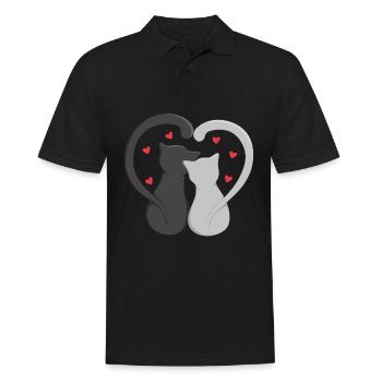 Two Cat Form Heart - Männer Poloshirt - Schwarz - Vorne - Kai (181cm)
