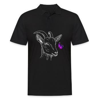 Ziege mit Schmetterling - Männer Poloshirt - Schwarz - Vorne - Kai (181cm)