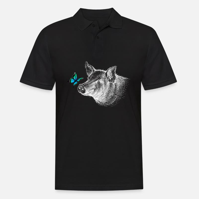 Schwein mit Schmetterling - Männer Poloshirt - Schwarz
