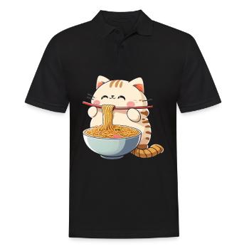 Ramen Eating Cat Kawaii Anime - Polo Homme - noir - Devant - Kai (181cm)