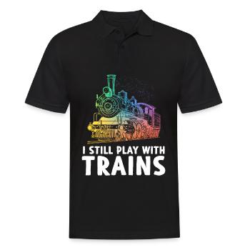 I Still Play With Trains - Männer Poloshirt - Schwarz - Vorne - Kai (181cm)