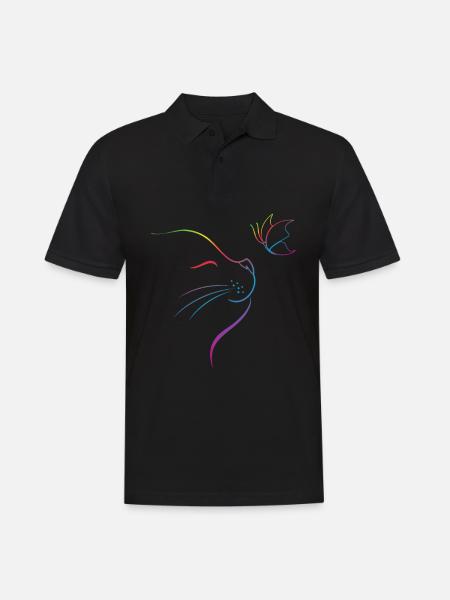Chat avec papillon - Polo Homme - noir