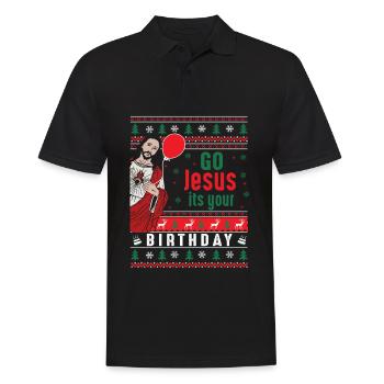 Vas-y, Jésus, c’est ton anniversaire - Polo Homme - noir - Devant - Kai (181cm)