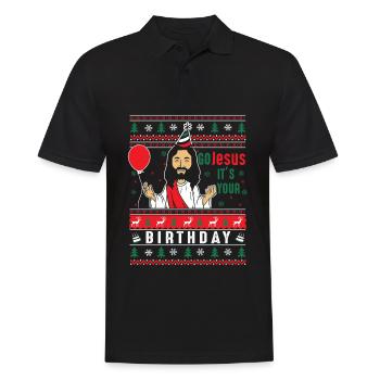 Vas-y, Jésus, c’est ton anniversaire - Polo Homme - noir - Devant - Kai (181cm)
