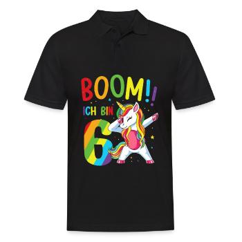 Anniversaire Dabbing Licorne 6 ans Boom J’ai 6 ans - Polo Homme - noir - Devant - Kai (181cm)