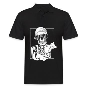 Skeleton Holding Cat - Men's Polo Shirt - black - Front - Kai (181cm)