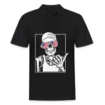 Skeleton US Flag Rock Hand Halloween Rock Music - Men's Polo Shirt - black - Front - Kai (181cm)