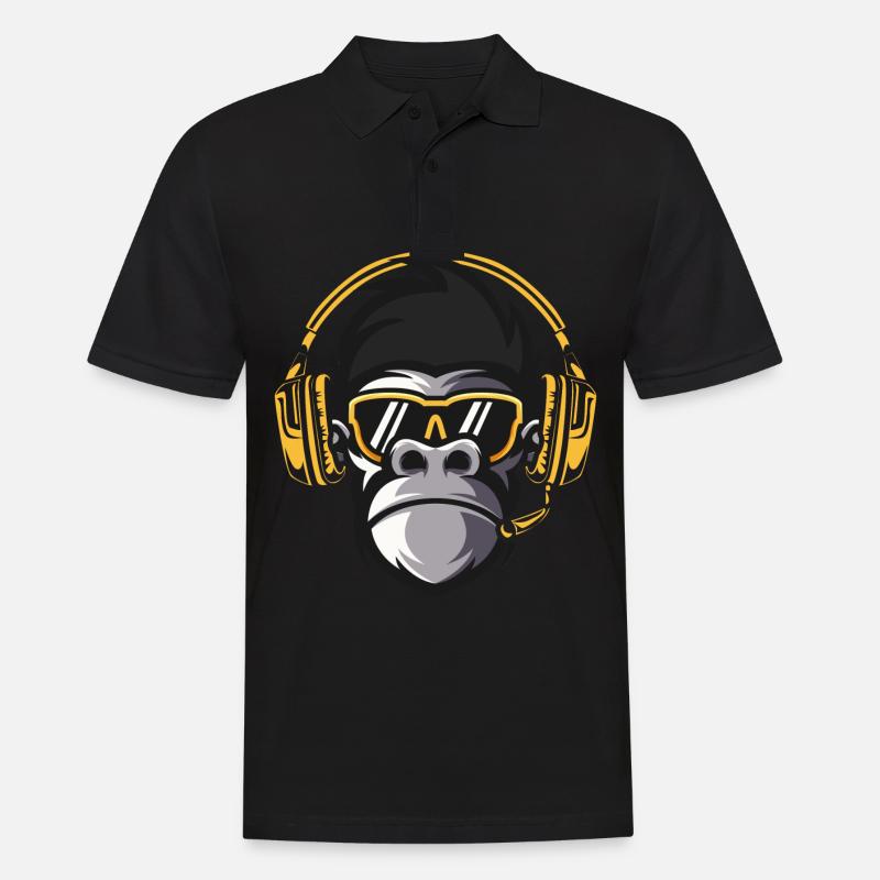 Affe Monkey mit DJ Kopfhörer und Sonnenbrille - Männer Poloshirt - Schwarz