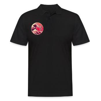 Japan in Kanji mit der Großen Welle von Kanagawa - Männer Poloshirt - Schwarz - Vorne - Kai (181cm)