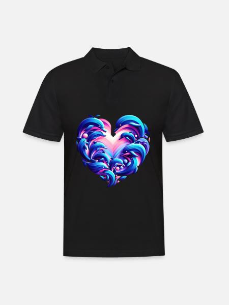 Dolphin Love Heart Fusion - Men's Polo Shirt - black