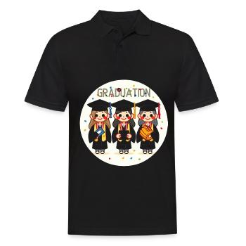 Abschlussfeier Fröhliches Trio - Männer Poloshirt - Schwarz - Vorne - Kai (181cm)