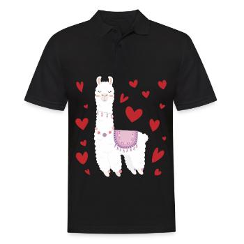 Valentine's Day Llama Alpaga Coeur Fille - Polo Homme - noir - Devant - Kai (181cm)