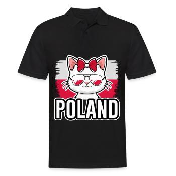Polen Katze Fußball Katzenliebhaber - Männer Poloshirt - Schwarz - Vorne - Kai (181cm)