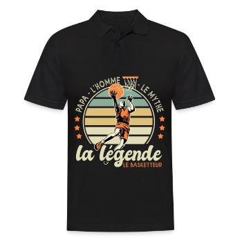 papa homme mythe légende basketteur papa basket - Polo Homme - noir - Devant - Kai (181cm)