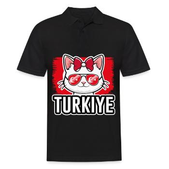 Türkei Katze Fußball Katzenliebhaber - Männer Poloshirt - Schwarz - Vorne - Kai (181cm)