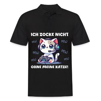 Ich Zocke Nicht Ohne Meine Katze Gamer Pew Pew - Männer Poloshirt - Schwarz - Vorne - Kai (181cm)