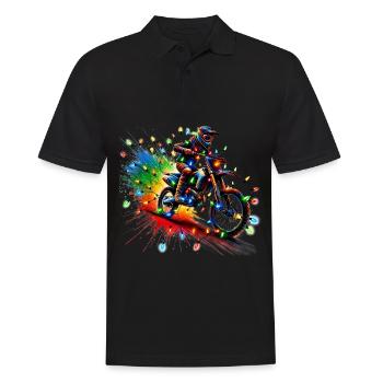 Christmas Motocross Lights Dirt Bike Rider Xmas - Männer Poloshirt - Schwarz - Vorne - Kai (181cm)