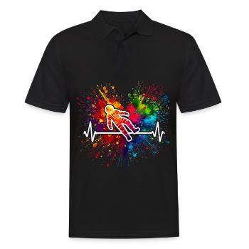 Astronaut Herzschlag Farbspritzer Planeten - Männer Poloshirt - Schwarz - Vorne - Kai (181cm)