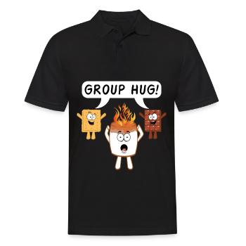 Schönes Feuer Camping Shirt für Camper "Group Hug - Männer Poloshirt - Schwarz - Vorne - Kai (181cm)