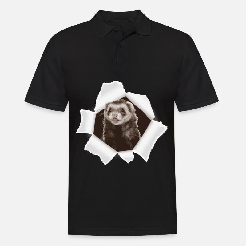 Wiesel schaut durch Loch - Männer Poloshirt - Schwarz