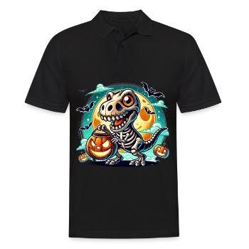 Süßer Dino Skelett Halloween Kürbislaterne - Männer Poloshirt - Schwarz - Vorne - Kai (181cm)