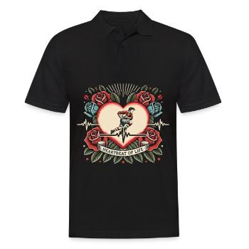 Schneemobil Herzschlag Retro Tattoo mit Rosen - Männer Poloshirt - Schwarz - Vorne - Kai (181cm)