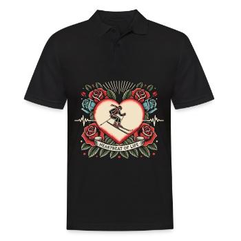 Skifahren Herzschlag Tattoo Retro Rosen - Männer Poloshirt - Schwarz - Vorne - Kai (181cm)