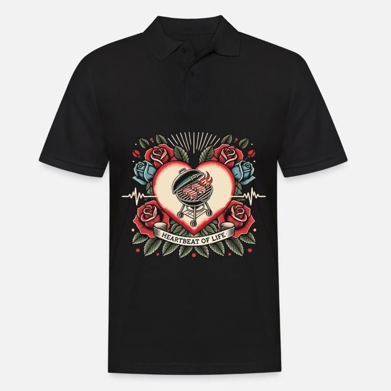 Herzschlag Grill - Männer Poloshirt - Schwarz