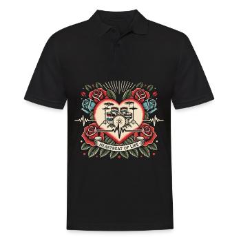 Herzschlag Bagger Retro Tattoo mit Rosen - Männer Poloshirt - Schwarz - Vorne - Kai (181cm)